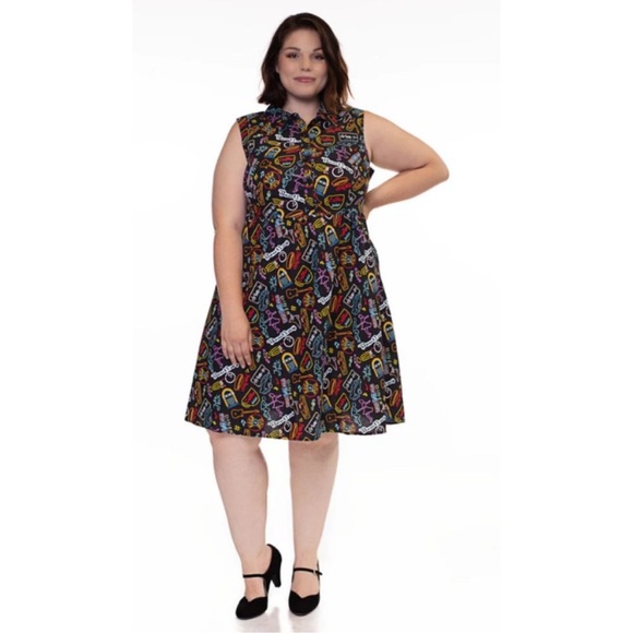 Retrolicious neon sign diner dress, button down with collar and pockets! - Picture 1 of 4